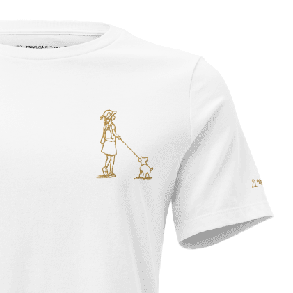 Girl Walking Dog (Embroidered) - Women's T-Shirt (multiple colors available)