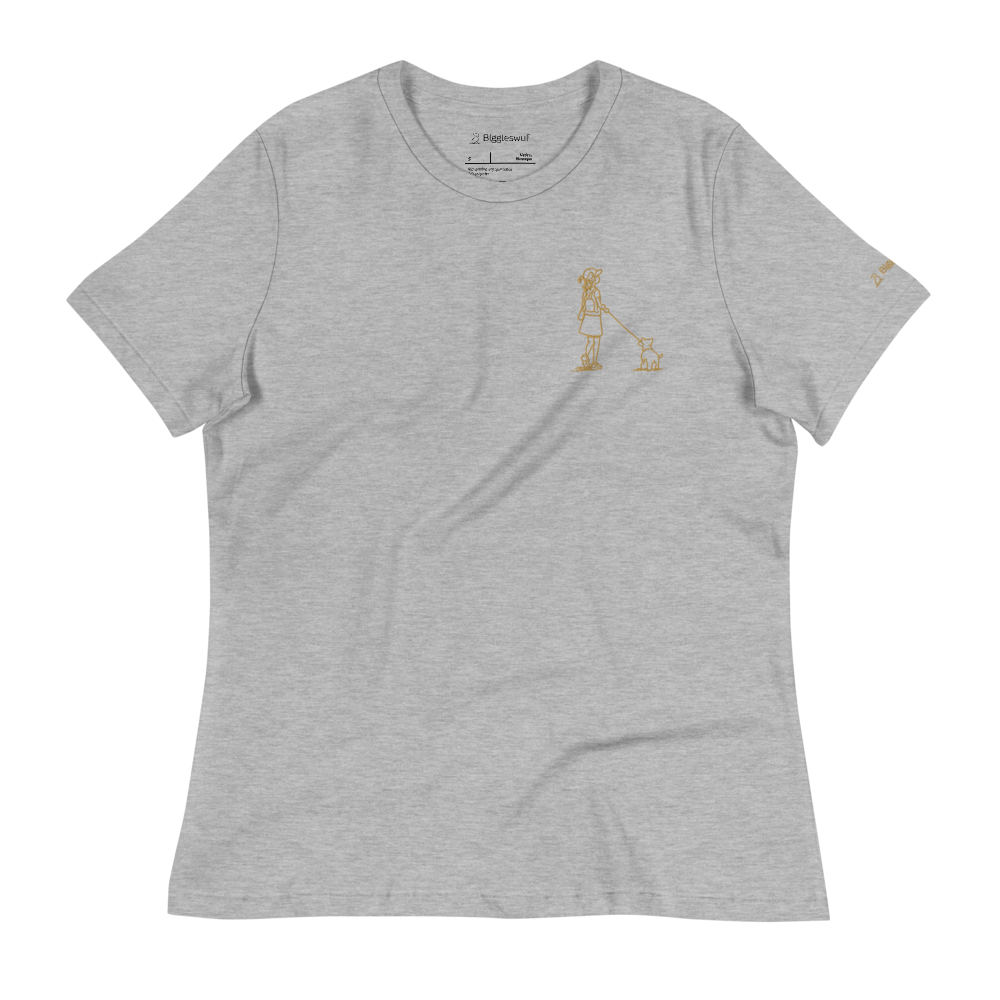 Girl Walking Dog (Embroidered) - Women's T-Shirt (multiple colors available)