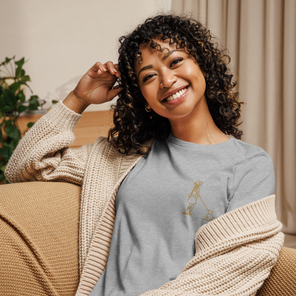 Girl Walking Dog (Embroidered) - Women's T-Shirt (multiple colors available)