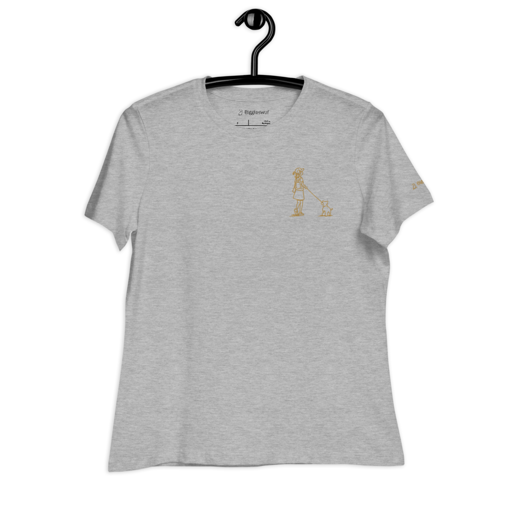 Girl Walking Dog (Embroidered) - Women's T-Shirt (multiple colors available)
