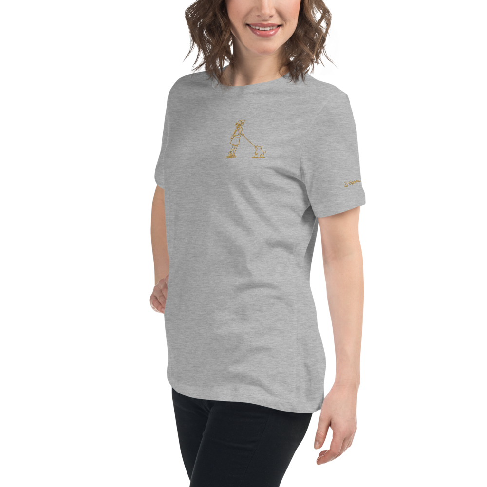 Girl Walking Dog (Embroidered) - Women's T-Shirt (multiple colors available)