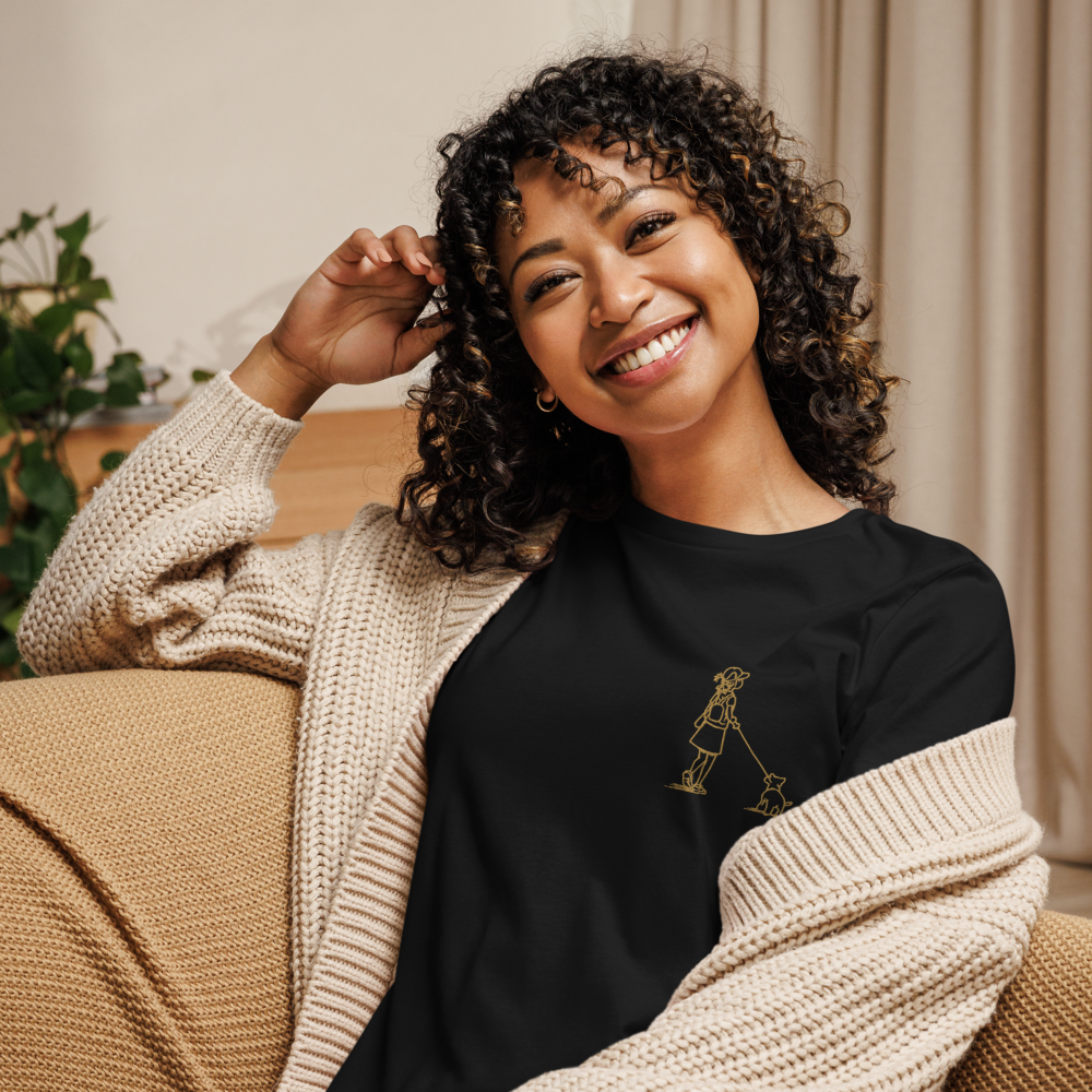 Girl Walking Dog (Embroidered) - Women's T-Shirt (multiple colors available)