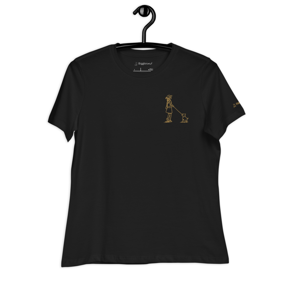 Girl Walking Dog (Embroidered) - Women's T-Shirt (multiple colors available)