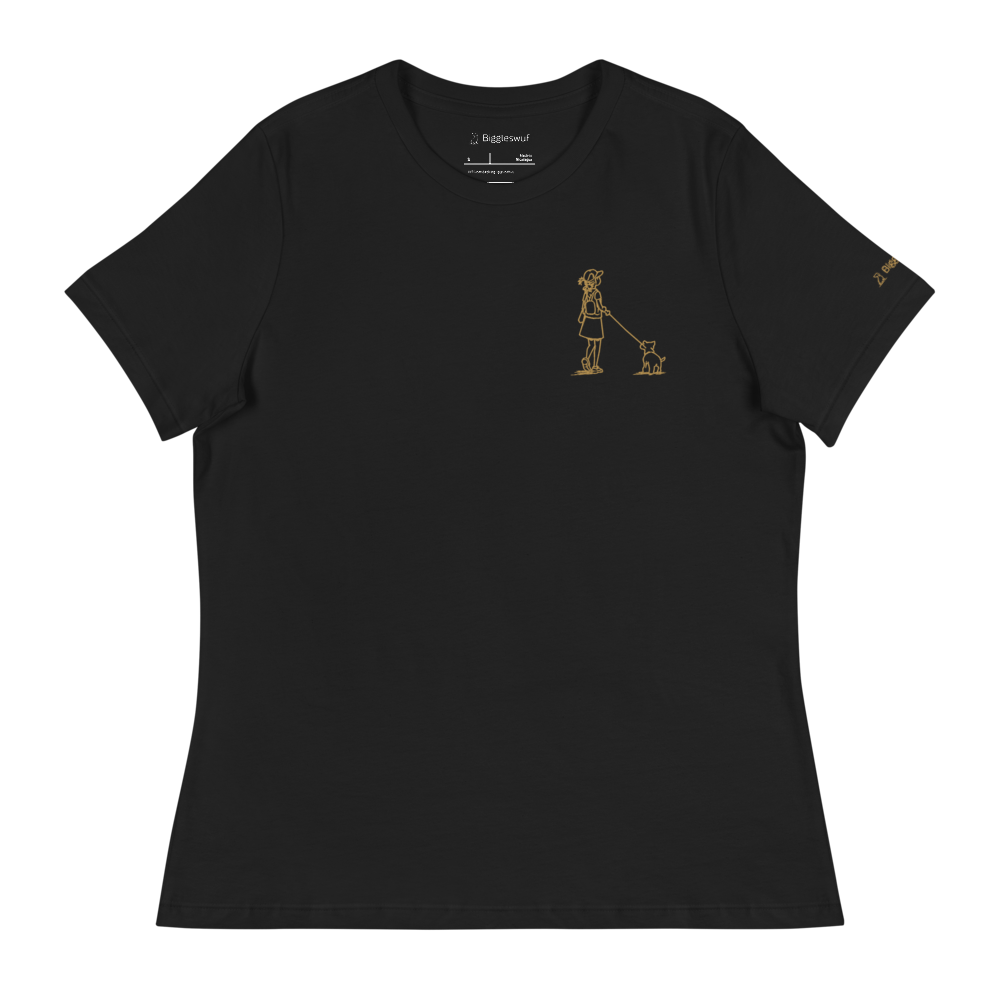 Girl Walking Dog (Embroidered) - Women's T-Shirt (multiple colors available)