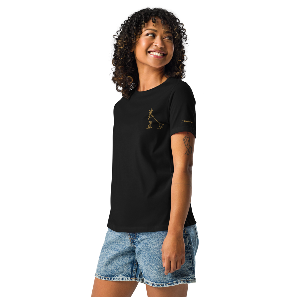 Girl Walking Dog (Embroidered) - Women's T-Shirt (multiple colors available)