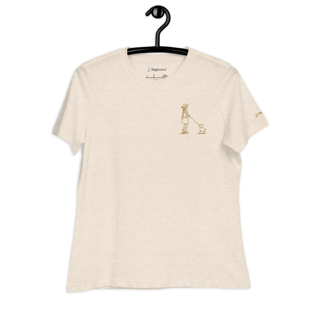 Girl Walking Dog (Embroidered) - Women's T-Shirt (multiple colors available)