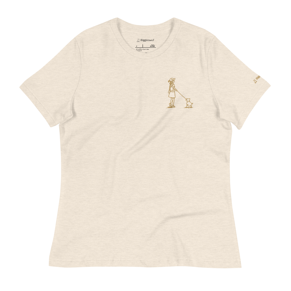 Girl Walking Dog (Embroidered) - Women's T-Shirt (multiple colors available)