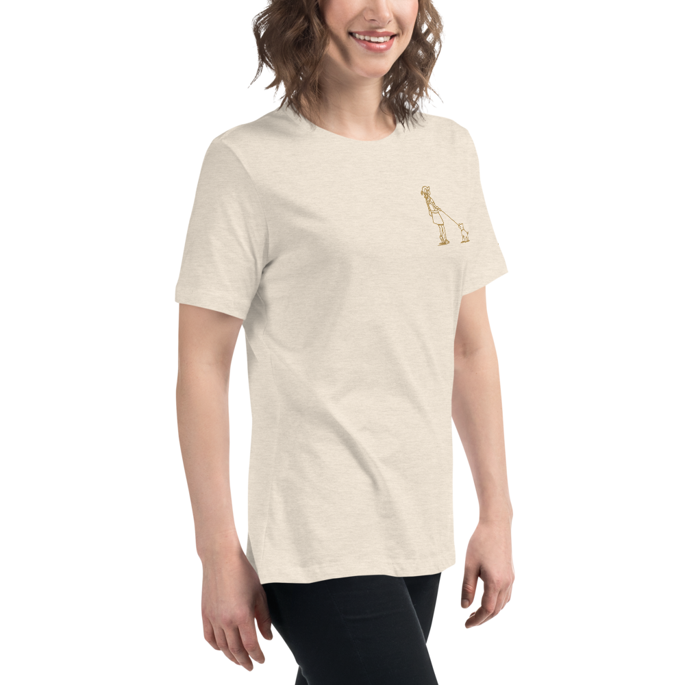Girl Walking Dog (Embroidered) - Women's T-Shirt (multiple colors available)