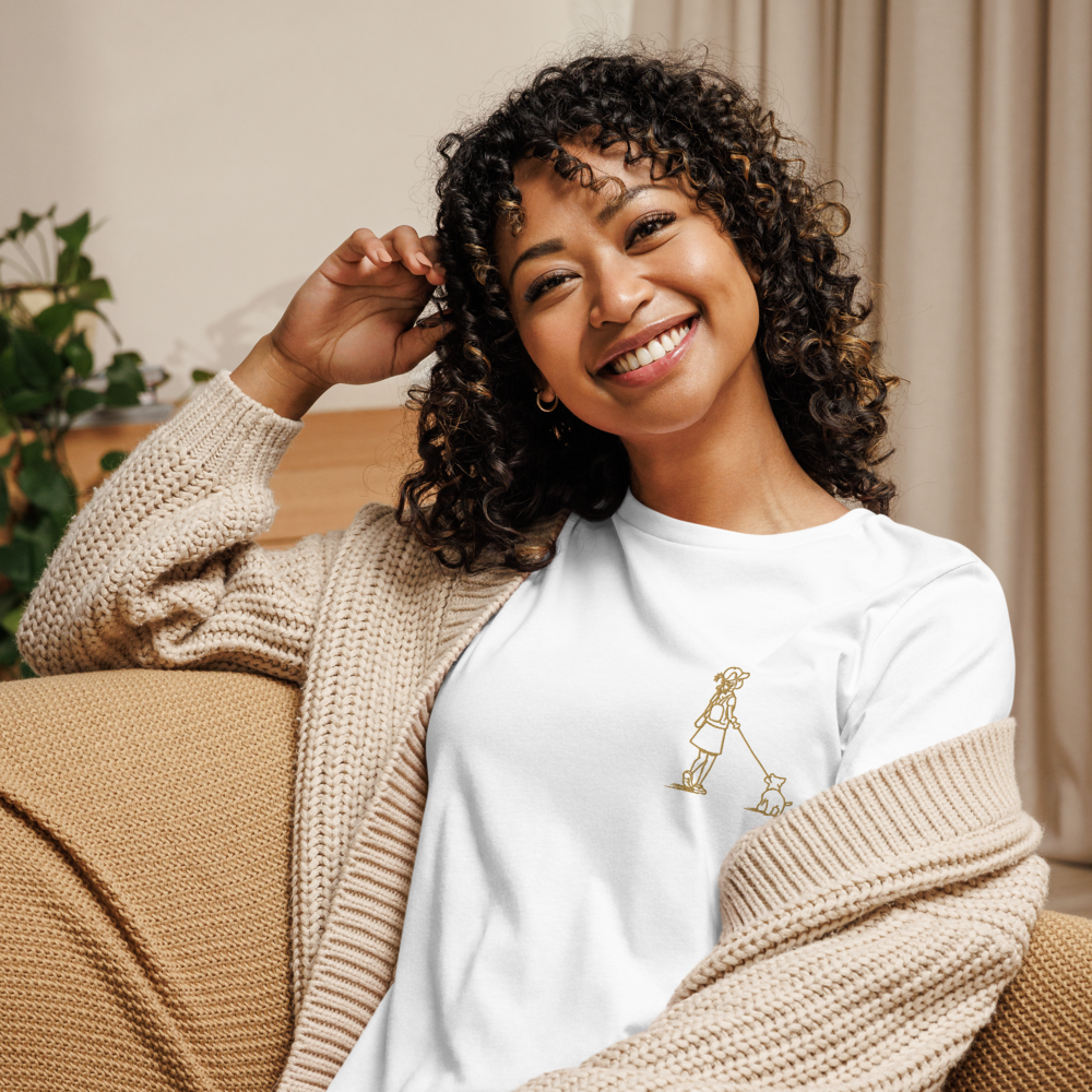 Girl Walking Dog (Embroidered) - Women's T-Shirt (multiple colors available)