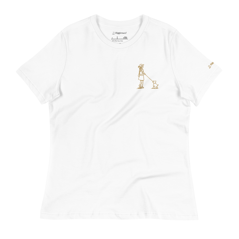 Girl Walking Dog (Embroidered) - Women's T-Shirt (multiple colors available)